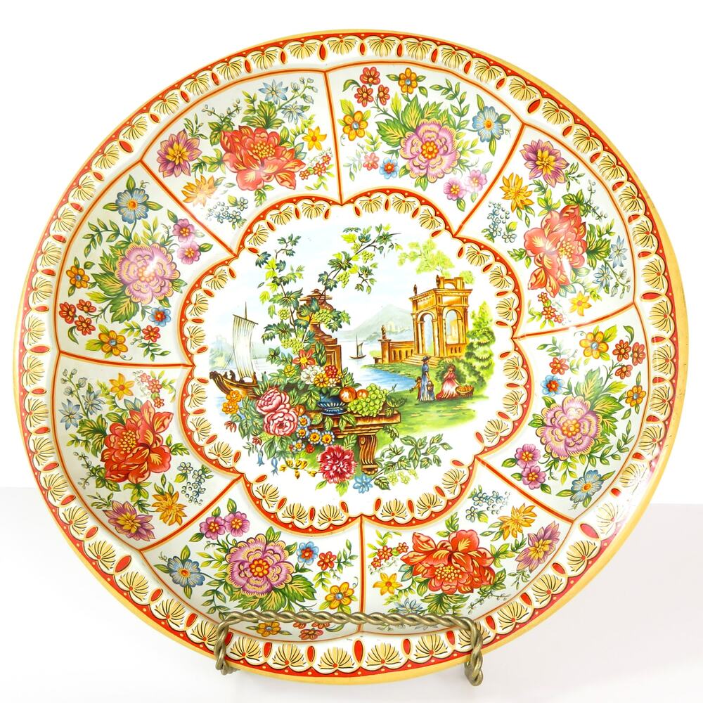 Vintage Daher Decorated Ware Metal Bowl 10” Floral Scenic Made in England 1971